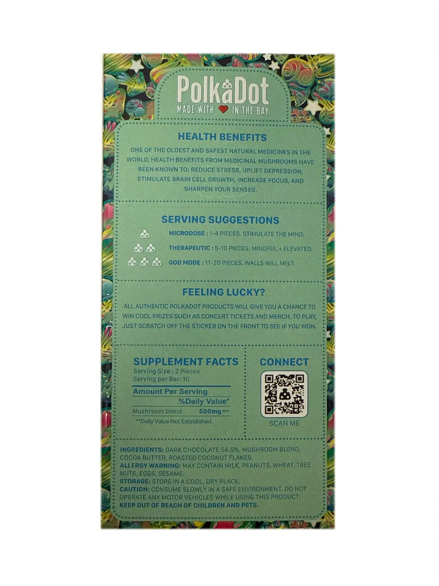 Coco Craze PolkaDot Magic Mushroom Belgian Dark Chocolate 250mg Per Piece - Image 2