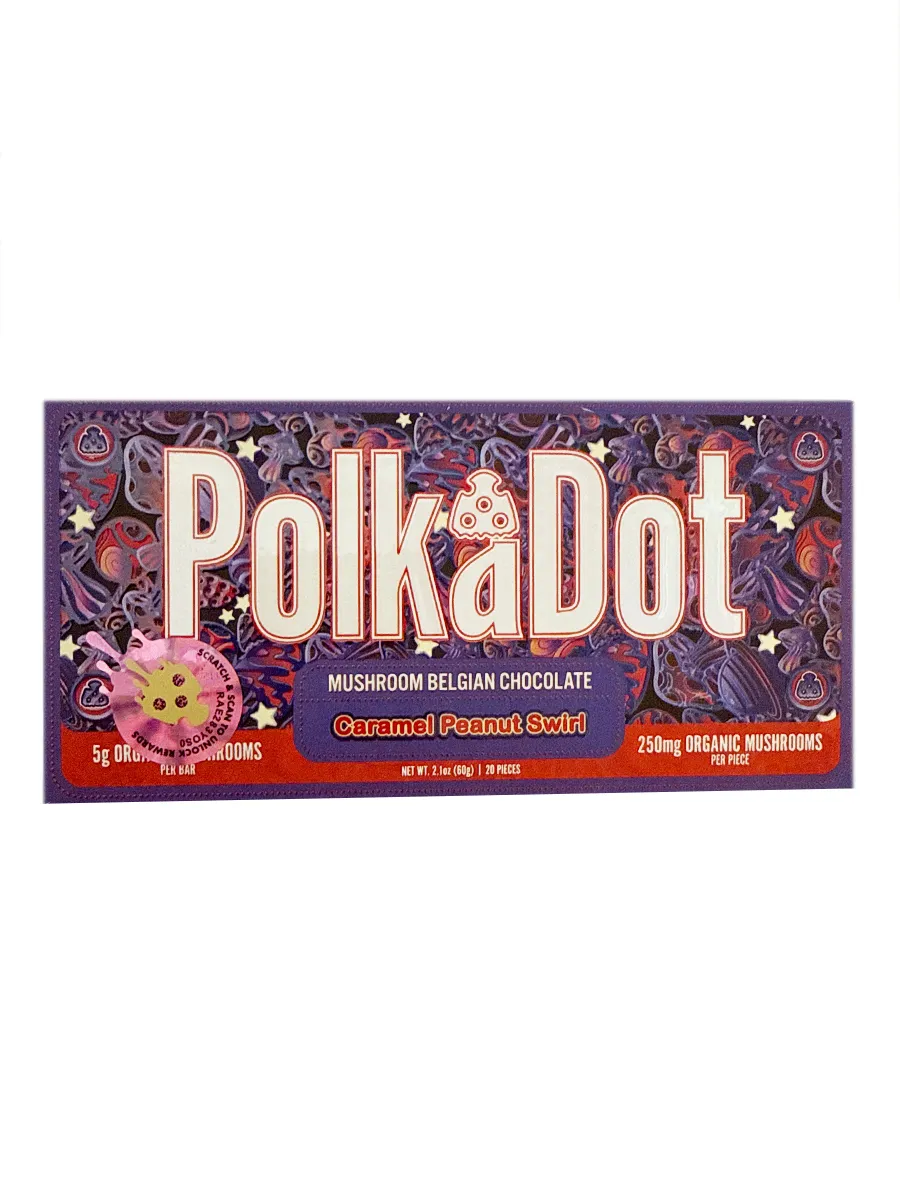 Caramel Peanut Swirl PolkaDot Magic Mushroom Belgian Milk Chocolate 250mg Per Piece
